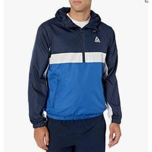 Reebok Men's Windbreaker Jacket, Pullover Navy/White/Dark Royal, X-Large